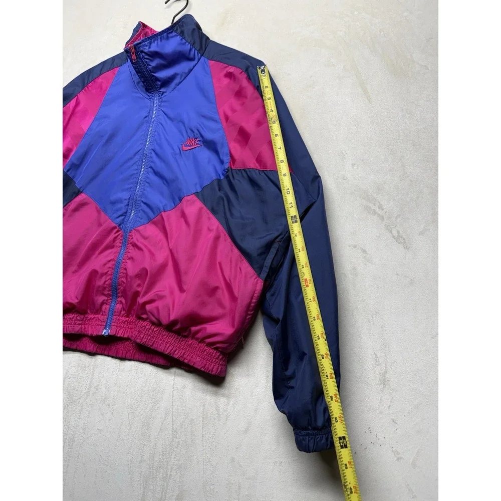 VTG 90s Nike Track Jacket Womens M Pink Navy Blue Colorblock Windbreaker Lined